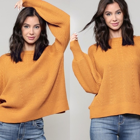Fall orange billowy sleeve sweater - Picture 2 of 3